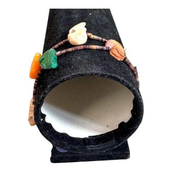 Handmade Double Strand Zuni Fetish Heishi Beaded Bracelet Carved Animal Vintage - Picture 2 of 6